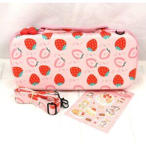 NEW Fanpl Nintendo Switch 2 Travel Carry Case Storage Pink Strawberry w Strap